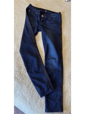 Slim Women's Stretch Jeans in Dark Blue Indigo with Black Side Stripe Size 7